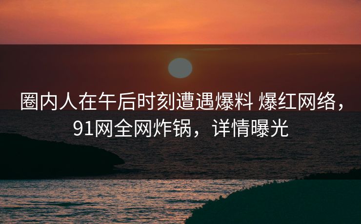 圈内人在午后时刻遭遇爆料 爆红网络，91网全网炸锅，详情曝光